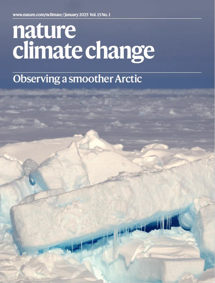 Image shows the January cover of the journal, with the journal name over an image of piled up Arctic sea ice, with the sea ice stretching to the horizon. The line "Observing a smoother Arctic" describes the image