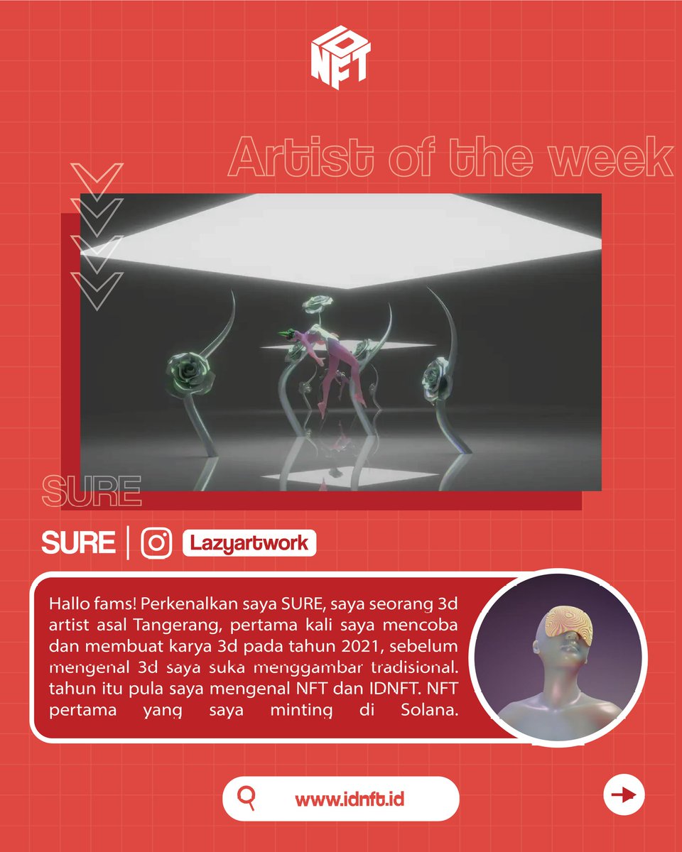 GM Fams!🌞

Congratulation to <a href="/ArtworkSure/">SURE</a> our Artist of the week!🥳

Karya seni memiliki kekuatan untuk menginspirasi dan bercerita. Kali ini melalui 3D yang keren, unik, dan berwarna, yuk simak cerita dan karya karyanya, Fams! Siapa tahu, ini bisa jadi inspirasi baru buat kamu