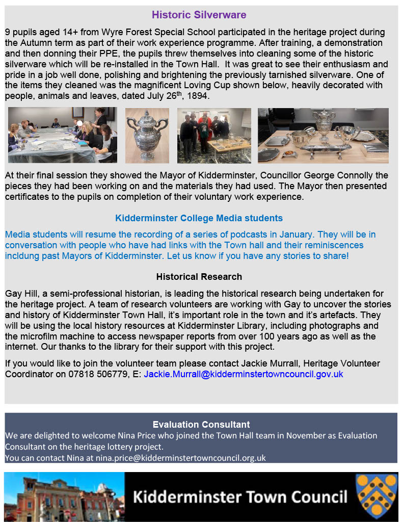 The Winter Issue of our project newsletter is out now 📰
For further information on our The National Lottery Heritage Fund Project - A Journey through Kidderminster’s Town Hall, please visit our website kidderminstertownhall.org.uk/national.../
#NationalLotteryHeritageFund
#kidderminstertownhall