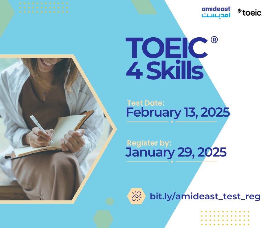 Looking to boost your career? The TOEIC 4 Skills Test can help you stand out for promotions or new opportunities.

⏳ Don’t miss out—registration closes soon! Sign up today and take a step toward success:
👉 apply.amideast.org/ksa_sales/Test…