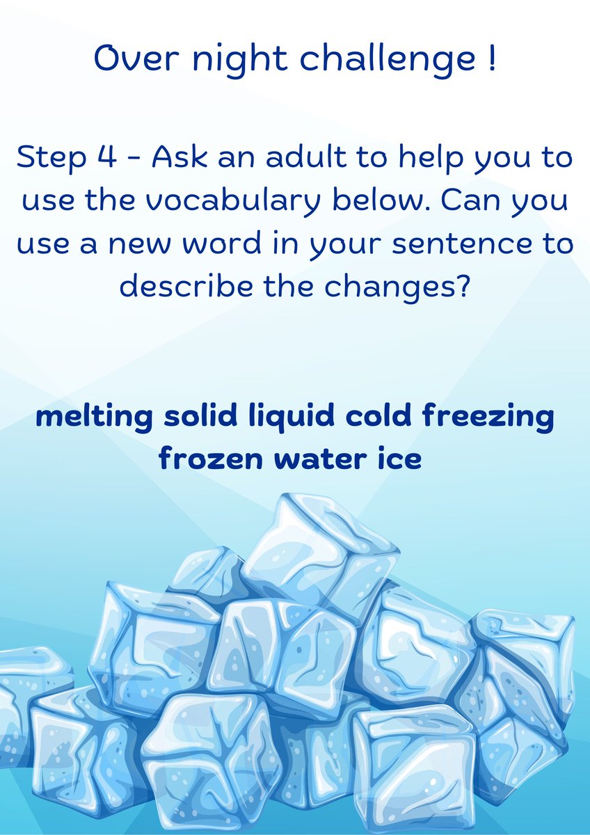 MarshfieldPS's tweet image. 🌟 Overnight Science Challenge! 🌟

👩‍🔬✨ Want to explore the wonders of science with your little ones? Try this overnight challenge 🌨️

#EYFSScience #HomeLearning #ScienceAtHome #LittleExplorers