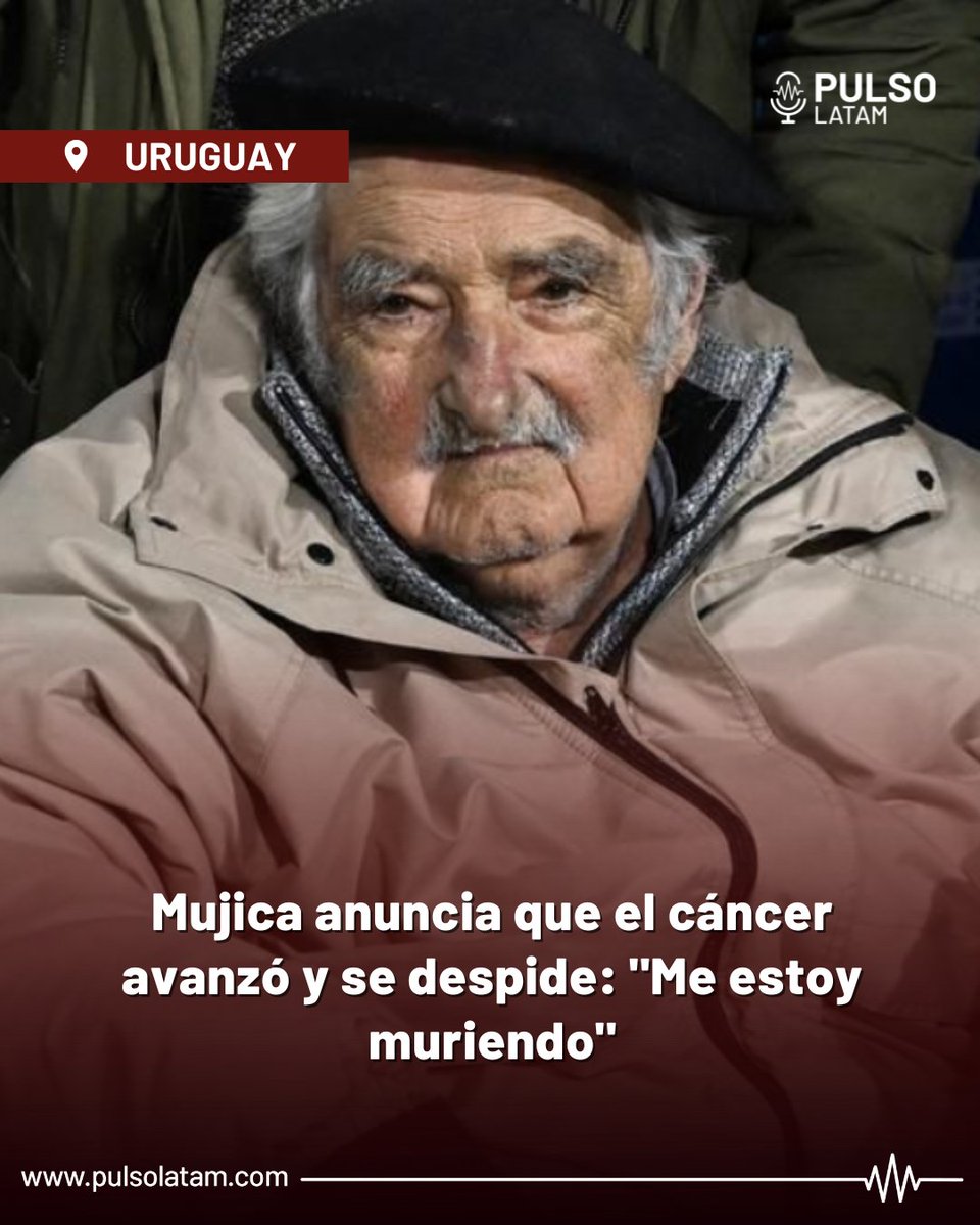 PulsoLatam's tweet photo. 🇺🇾 💔⚕️ El expresidente uruguayo José "Pepe" #Mujica, de 88 años, reveló en una entrevista con el semanario Búsqueda que el #cáncer de esófago, diagnosticado en abril de 2024, se ha #extendido a otros órganos de su cuerpo.
Mujica, quien reside en su chacra de Rincón del Cerro junto a su esposa, Lucía Topolansky, explicó que no se someterá a nuevos tratamientos debido a las limitaciones de su estado de salud.
“El cáncer en el esófago me está afectando el hígado y no tengo cómo detenerlo. Soy un anciano con enfermedades crónicas, por lo que no puedo someterme a tratamientos ni cirugías”, detalló Mujica. También expresó que ha pedido a los médicos evitarle sufrimientos innecesarios: “Cuando me toque morir, me muero. Hasta acá llegué”.
