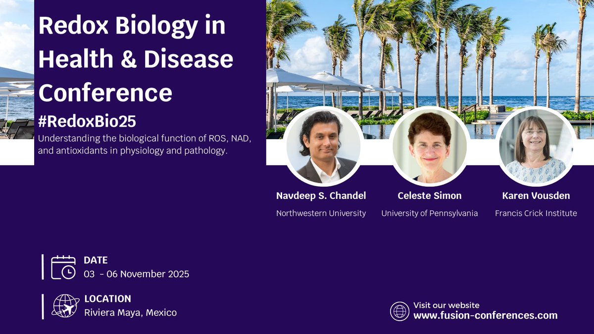 🌟NEW CONFERENCE! SAVE THE DATE! 🌟
Join us at the Redox Biology in Health and Disease Conference
🗓️ Date: 03 - 06 November 2025
📍 Location: Riviera Maya, Mexico
Don't miss out on this incredible opportunity to explore the latest in redox biology! For more information: