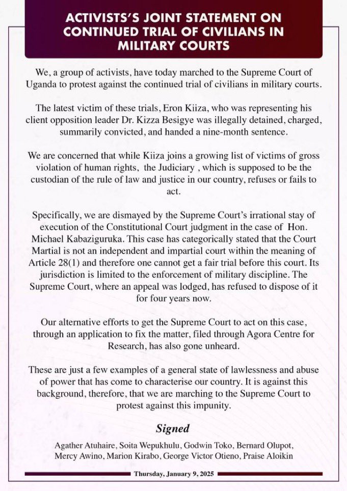 WeThePeopleUg's tweet photo. What was the purpose of Article 29 if peaceful demonstrations are a prohibited in the country?
Let it be known, that we know what the Supreme law of the land says and we’ll speak today and tomorrow and the other day until this country returns to sanity.
#FreeAllActivists. https://t.co/DEBwGtUjQc