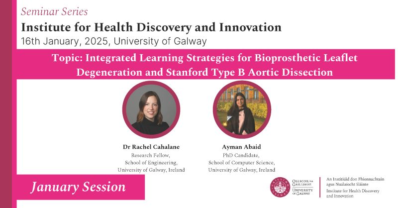 The Institute for Health Discovery &amp; Innovation will host it's latest IHDI Seminar on Jan 16th.

Rachel Cahalane (School of Engineering) &amp; Ayman Abaid, (School of Computer Science) will present their research.

10:45am
On Campus (details to follow)
🔗 lnkd.in/eJy-_h3X