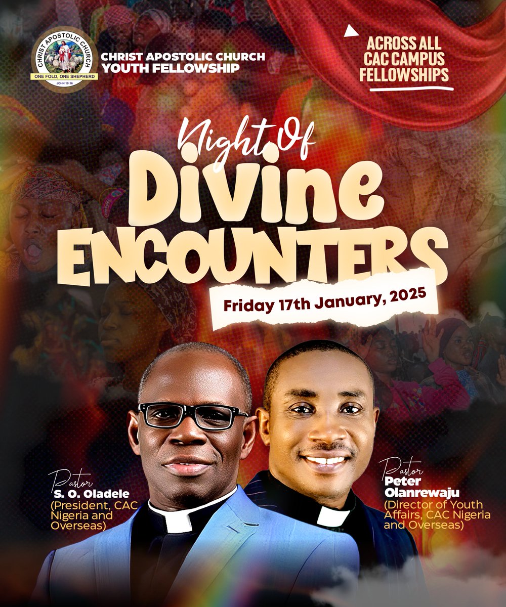 cacyofoffice's tweet photo. APOSTOLIC REVIVAL ACROSS CAC CAMPUS FELLOWSHIPS !

Mark your calendars,  Prepare your hearts, and Position yourself for a life-changing encounter!

The rain of revival is falling.

#CACYouth
#ChristApostolicChurch #CACCampusFellowships #ApostolicYouths
#NightOfDivineEncounters https://t.co/9nuIQdnY6j