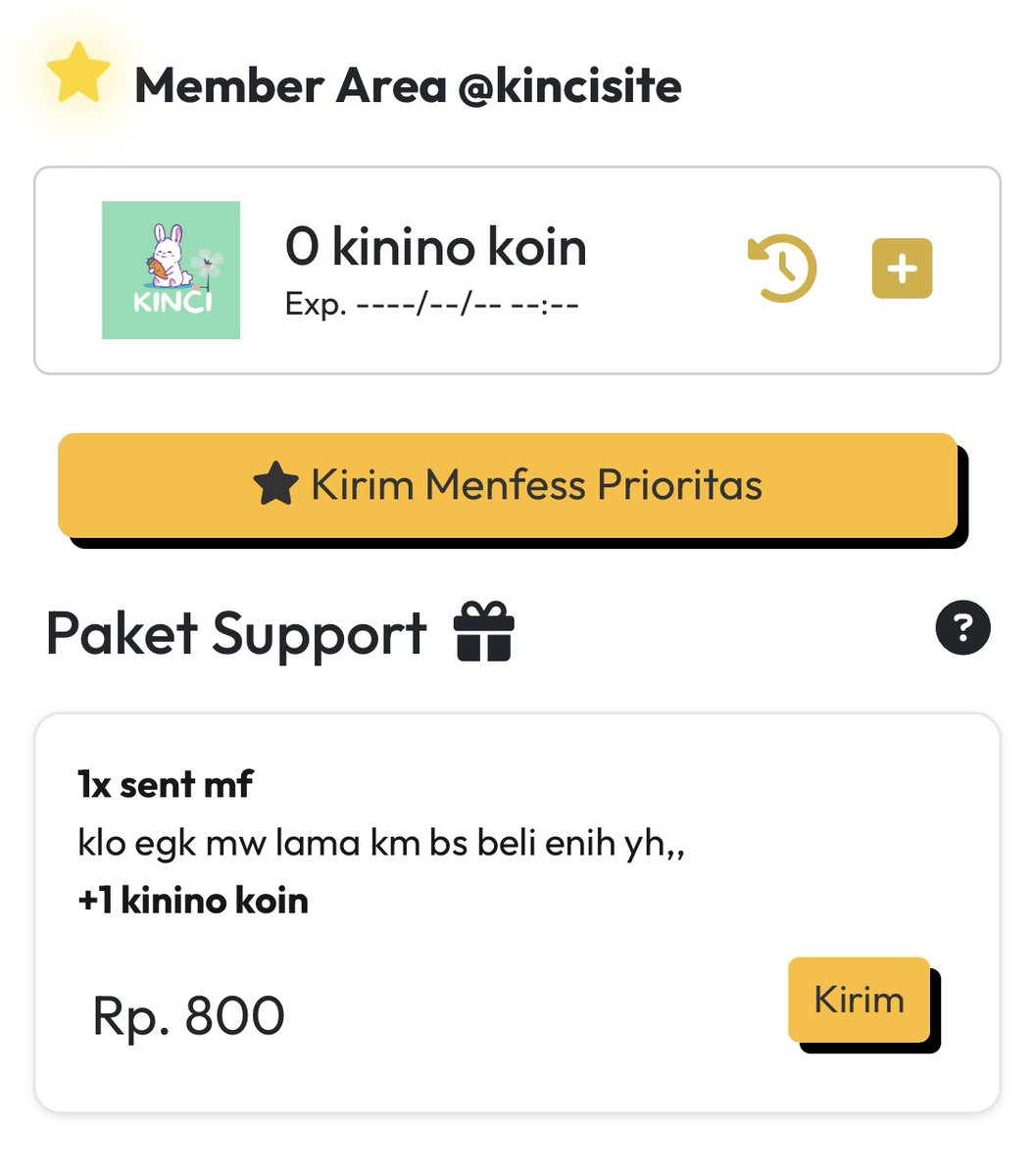 kincisite's tweet image. udah pada bisa semua kirim mf dari xfess kan? nih buat kalian yang gamau nunggu lama bisa pake sender prioritas ya.. kalian bisa beli koinnya seharga 800p aj