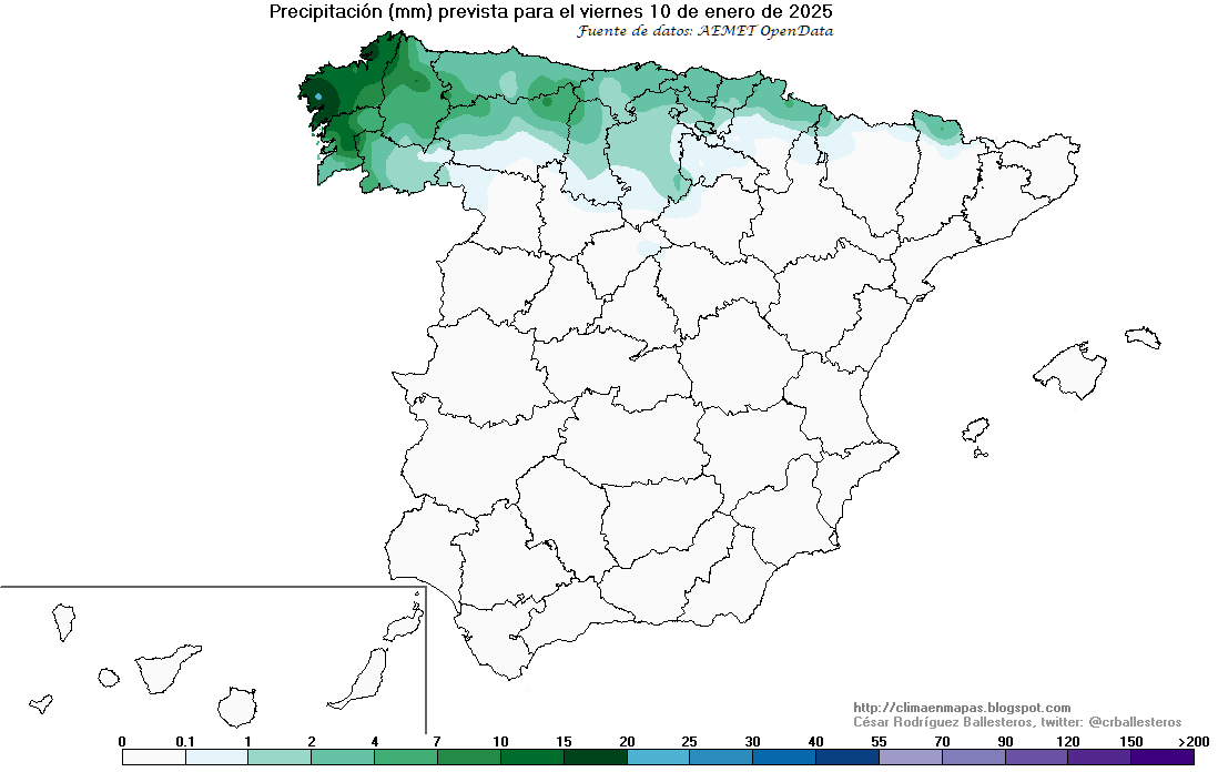 crballesteros's tweet photo. #ClimaEnMapas. Precipitación prevista para hoy y mañana, elaborada con la predicción horaria por municipios de #AemetOpenData
Más información en: https://t.co/Ybb01g4abA https://t.co/LZL4filikh