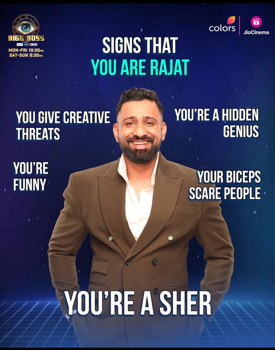 Ooppsss this is so true ! #RajatDalal is a Sher Endowed with all qualities ♥️

WATCHING BB18 FOR RAJAT

#BiggBoss18