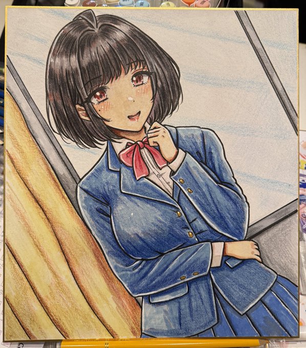 アナログ色紙④愛実ちゃん制服💜