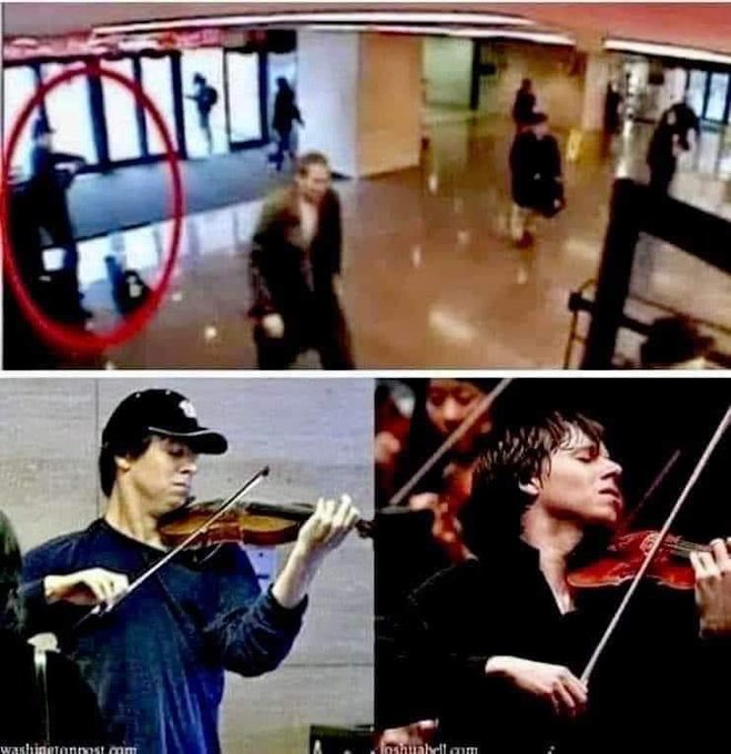 Joshua Bell, one of the finest talents in the classical music world, went once busking as an experiment.

Music director of the Academy of St Martin in the Fields, worldwide star soloist, and former child prodigy. His instrument is a Stradivarius from 1713.

In the middle of a