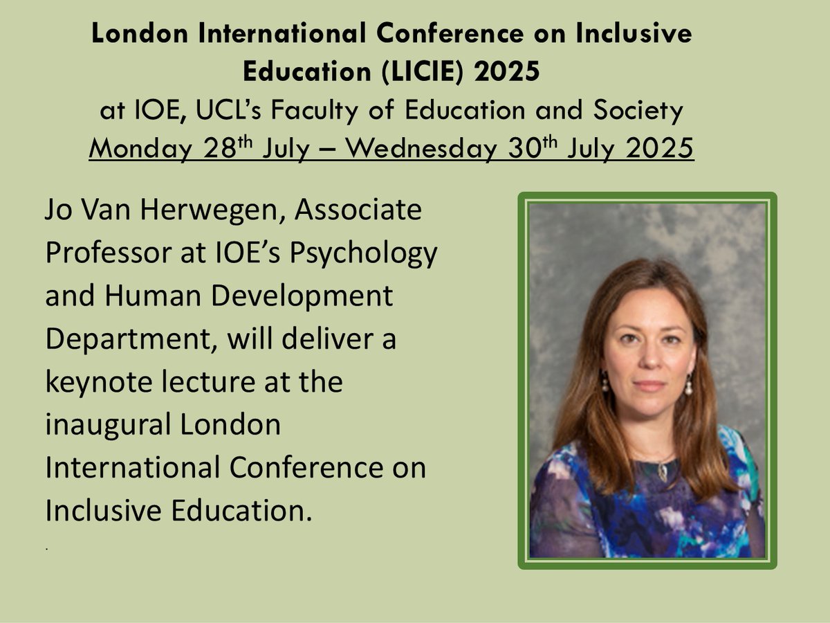 UCL Centre for Inclusive Education (@ucl_ioe_cie) on Twitter photo Conference Update: <a href="/JoVanHerwegen/">Jo Van Herwegen</a> will be joining us at LICIE in July 2025 as a keynote speaker. Submit an abstract and book your place: licie.co.uk <a href="/IOE_London/">IOE, UCL's Faculty of Education & Society</a> @Uol_CEN <a href="/UCL_IOE_PHD/">UCL IOE Psychology and Human Development</a> #SEND #Inclusion Conference Update: <a href="/JoVanHerwegen/">Jo Van Herwegen</a> will be joining us at LICIE in July 2025 as a keynote speaker. Submit an abstract and book your place: licie.co.uk <a href="/IOE_London/">IOE, UCL's Faculty of Education & Society</a> @Uol_CEN <a href="/UCL_IOE_PHD/">UCL IOE Psychology and Human Development</a> #SEND #Inclusion
