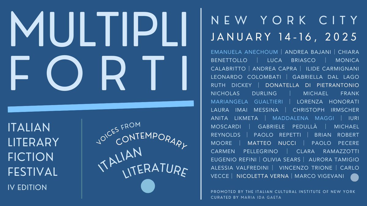 fromtheitalian's tweet photo. Lucky those who'll be in NYC next week! They can attend Multipli Forti, a three-day Italian literary fiction festival!
#ItalianBooks #ItalianLiterature https://t.co/7mGBjPXaoq
