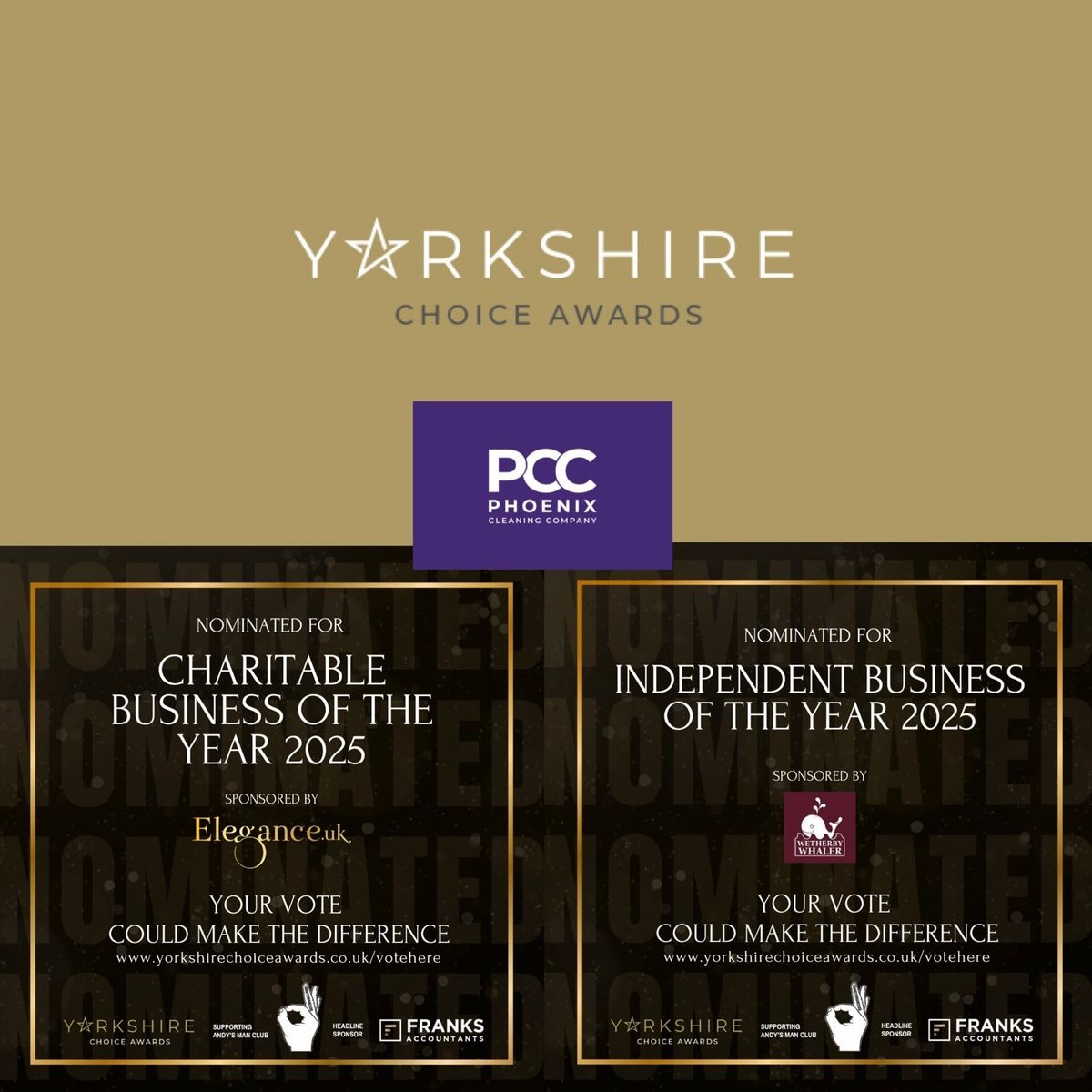 PCC - YORKSHIRE CHOICE AWARDS

We've been nominated in two categories at The Yorkshire Choice Awards:
🏆 Charitable Business of the Year
🏆 Independent Business of the Year

If you could spare a moment vote for us here buff.ly/4fTdnvI

#YorkshireChoiceAwards #VoteForPCC