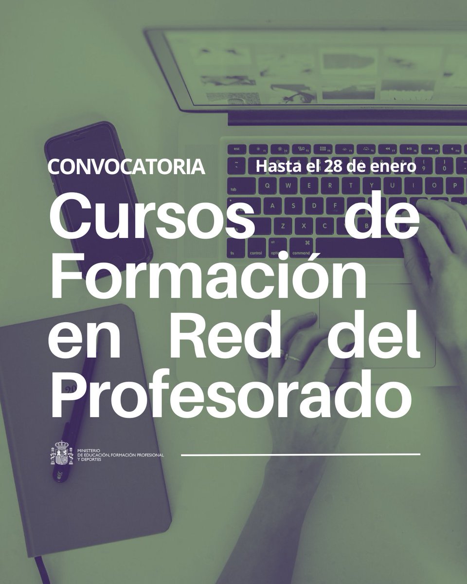 🟢¡Abierto el plazo de inscripción para los cursos tutorizados en línea para el profesorado!

🔸15 cursos
🔸 6.350 plazas
🔸 Plazo abierto hasta el 28 de enero

Consulta todas las condiciones y apúntate aquí👇
educacionfpydeportes.gob.es/servicios-al-c…