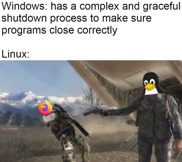 thatstraw's tweet image. Linux be like: Die