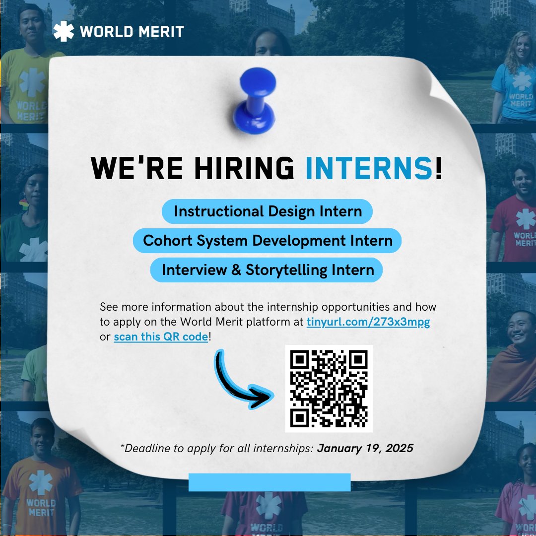 Internships available starting in February 2025:
📌 Instructional Design Internship
📌 Cohort System Development Internship 
📌 Interview &amp; Storytelling Internship

See more information about the internship opportunities: tinyurl.com/273x3mpg.