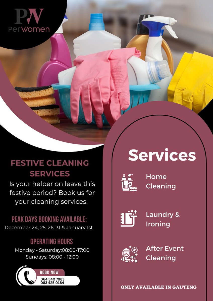 H_Permza's tweet photo. Whether you want your carpet cleaned, laundry or house cleaned or after event cleaning  #PerWoman has your back. https://t.co/59f4cqJYKT