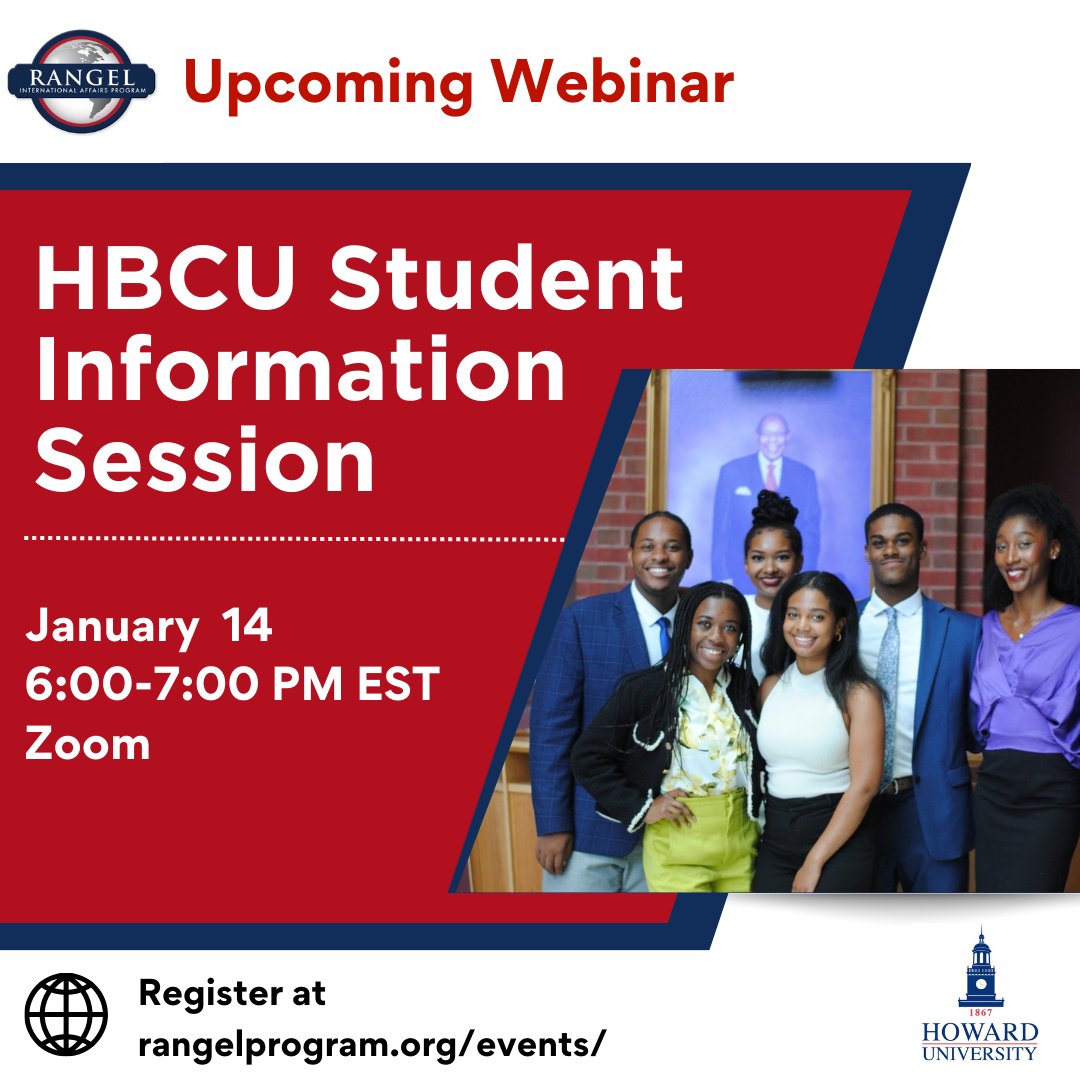 Are you an undergraduate student attending an HBCU? Are you interested in learning more about careers in the international affairs sector? Join us in a presentation for the HBCU community to learn about the 2025 Rangel Summer Enrichment Program.Register at rangelprogram.org/events/