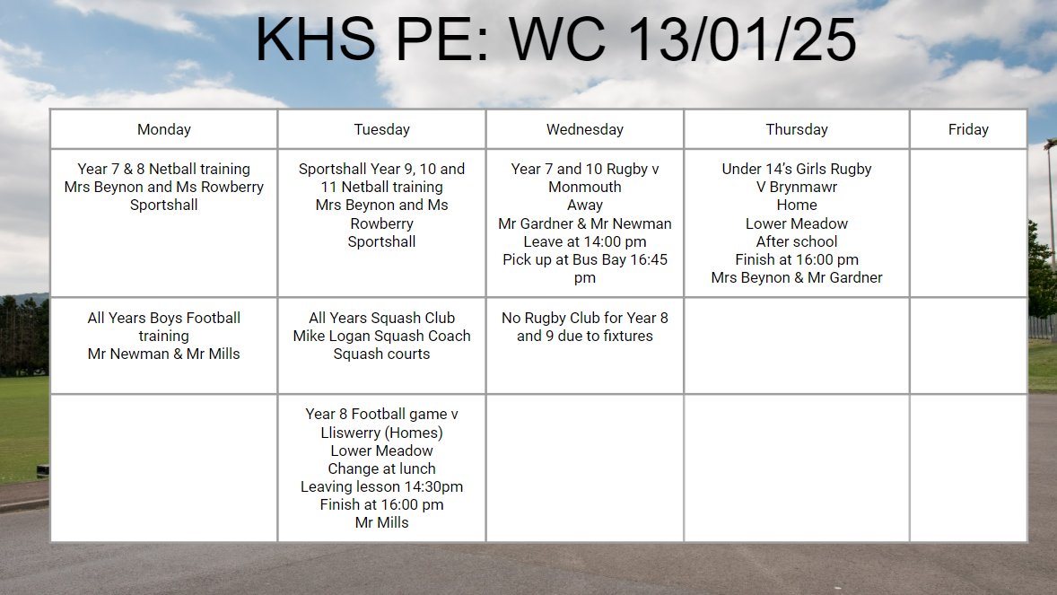 KHS_PE_Dept's tweet photo. What's on in PE this week ? WC:13/01/25 https://t.co/n5vmAej8bb
