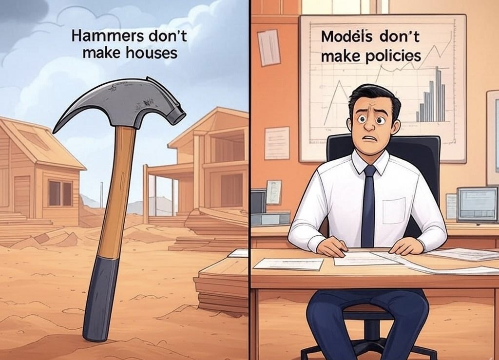 Just like a hammer alone can't build a house, economic models alone can't formulate policy. Real-world application requires more than just theory! 🛠️📊

#Economics #PolicyMaking #RealWorldApplication #TheBetterPolicyProject #AI