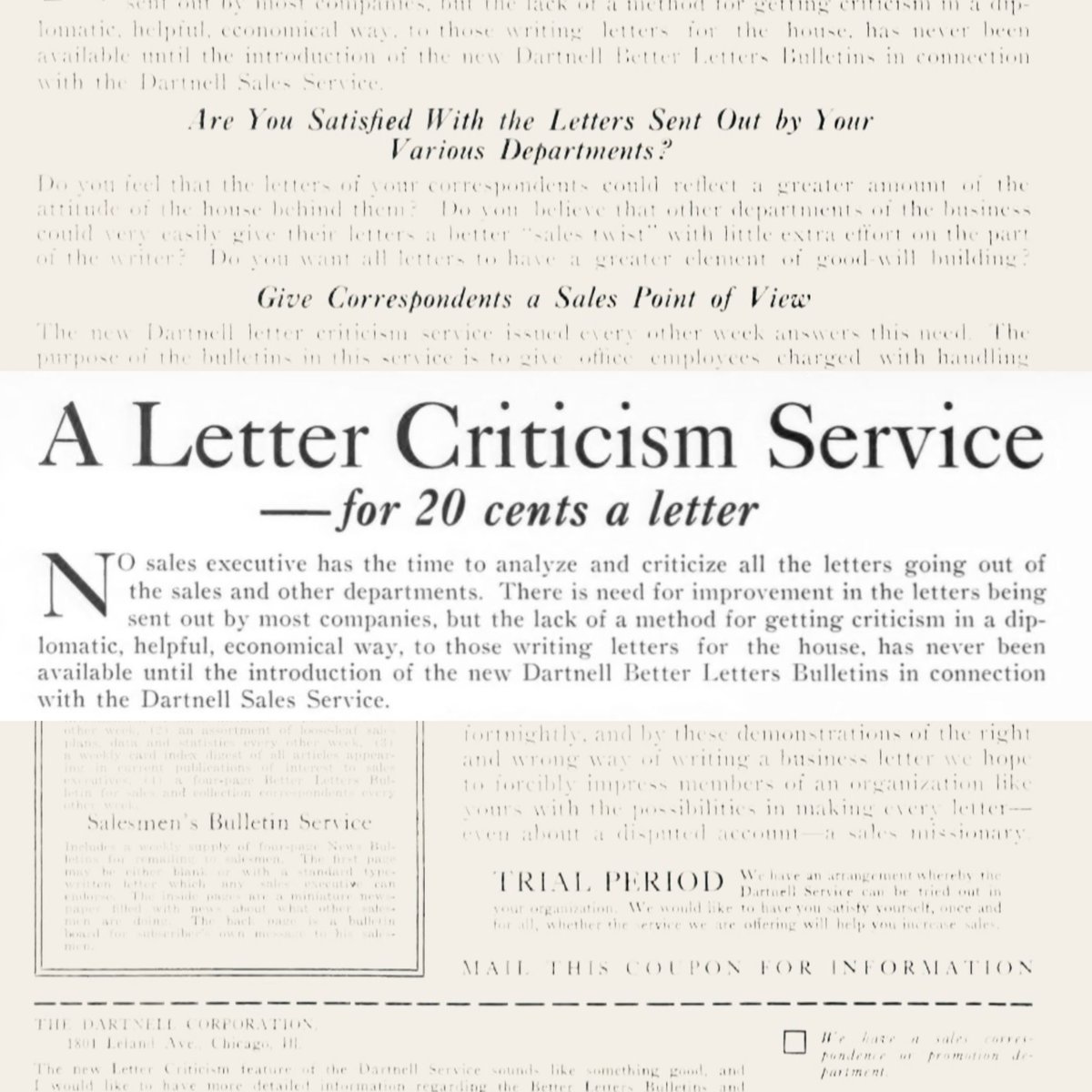 Sales Historian (@saleshistorian) on Twitter photo Well <a href="/WillAllred117/">Will Allred ๐โ๏ธ</a>, looks like Dartnell Better Letters was way out ahead of <a href="/lavenderhq/">Lavender ๐</a> ...in 1925! ๐ Send them your sales letters, and they would analyze their effectiveness for $.20 per letter. Well <a href="/WillAllred117/">Will Allred ๐โ๏ธ</a>, looks like Dartnell Better Letters was way out ahead of <a href="/lavenderhq/">Lavender ๐</a> ...in 1925! ๐ Send them your sales letters, and they would analyze their effectiveness for $.20 per letter.