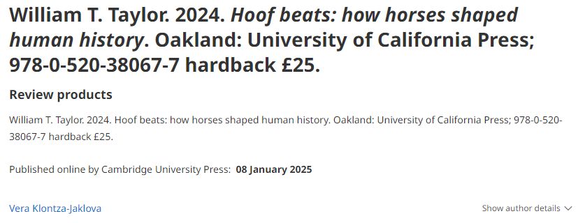 🅰ntiquity Journal (@antiquityj) on Twitter photo <a href="/wtt_taylor/">William Taylor</a> "The book is a comprehensive and enlightening overview of the history of horsemanship as a global phenomenon; it offers a unique perspective, focusing on the horse's point of view... a refreshing departure from the usual anthropocentric view of history." 2/2
✍️ <a href="/JaklovaVera/">Vera Klontza-Jaklova</a> <a href="/wtt_taylor/">William Taylor</a> "The book is a comprehensive and enlightening overview of the history of horsemanship as a global phenomenon; it offers a unique perspective, focusing on the horse's point of view... a refreshing departure from the usual anthropocentric view of history." 2/2
✍️ <a href="/JaklovaVera/">Vera Klontza-Jaklova</a>