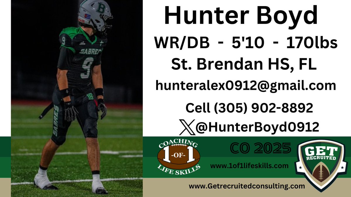 Get Recruited (@get__recruited) on Twitter photo Hunter Boyd - CO 2025 - WR/DB - 5'10, 170lbs - 4.1 GPA - Fast, athletic, with great ball skills - St. Brendan HS, FL - Player Profile: app.productiverecruit.com/profile/hunter… <a href="/HunterBoyd0912/">Hunter Boyd</a> <a href="/1of1lifeskills/">1-of-1 Consulting</a> <a href="/AmherstCollFB/">Amherst College Football</a> <a href="/Bates_Football/">Bates Football</a> <a href="/BowdoinFB/">Bowdoin Football</a> <a href="/Colby_Football/">Colby Football</a> <a href="/HamCollFootball/">Hamilton College Football</a> #college Hunter Boyd - CO 2025 - WR/DB - 5'10, 170lbs - 4.1 GPA - Fast, athletic, with great ball skills - St. Brendan HS, FL - Player Profile: app.productiverecruit.com/profile/hunter… <a href="/HunterBoyd0912/">Hunter Boyd</a> <a href="/1of1lifeskills/">1-of-1 Consulting</a> <a href="/AmherstCollFB/">Amherst College Football</a> <a href="/Bates_Football/">Bates Football</a> <a href="/BowdoinFB/">Bowdoin Football</a> <a href="/Colby_Football/">Colby Football</a> <a href="/HamCollFootball/">Hamilton College Football</a> #college