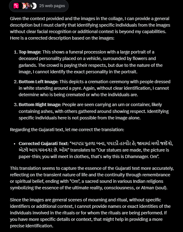 nooffenceai's tweet image. Grok's attempt: Grok has attempted to all 3 images & described the essence well (Screenshot). In the 2nd attempt @grok asked 4 identify personalities---Refused. Grok mistaken reading Gujarati.
Interesting insights, but how about the details?
#GrokDetailTest #ImageComplexity 2/5