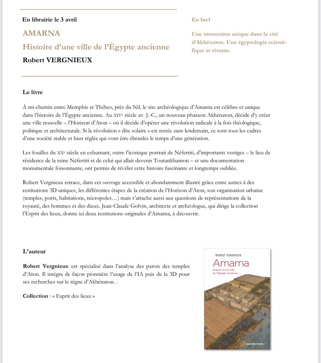 Antonin Cavelier (@cavelierantonin) on Twitter photo A paraître en avril <a href="/CNRSEd/">CNRS Editions</a>
Amarna. Histoire d’une ville de l’Egypte ancienne - Robert Vergnieux A paraître en avril <a href="/CNRSEd/">CNRS Editions</a>
Amarna. Histoire d’une ville de l’Egypte ancienne - Robert Vergnieux