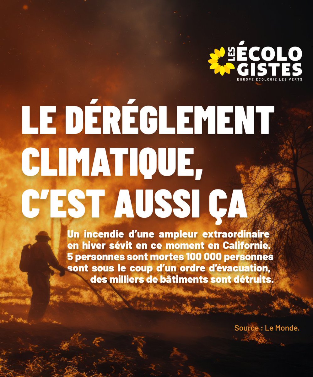 🌡️ Incendies hivernaux en Californie : un désastre amplifié par l’inaction climatique

Plus de 1 500 bâtiments détruits et 100 000 habitants déplacés : ces incendies rares en hiver ne sont pas une coïncidence. Avec un hiver parmi les plus secs jamais enregistrés, après des années