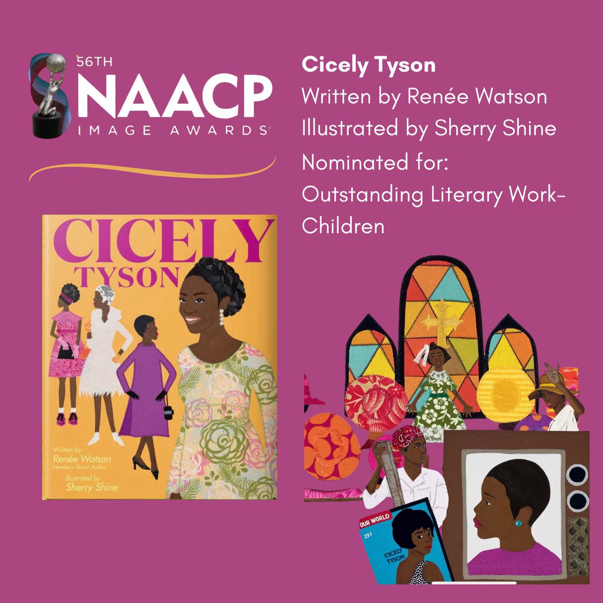 Renée Watson (@reneewauthor) on Twitter photo So honored My picture book, Cicely Tyson, has been nominated for an NAACP Image Award! I’m both honored and grateful to have the opportunity to continue celebrating her incredible legacy!
Illustrations: Sherry Shine
<a href="/naacpimageaward/">NAACP Image Awards®</a> So honored My picture book, Cicely Tyson, has been nominated for an NAACP Image Award! I’m both honored and grateful to have the opportunity to continue celebrating her incredible legacy!
Illustrations: Sherry Shine
<a href="/naacpimageaward/">NAACP Image Awards®</a>