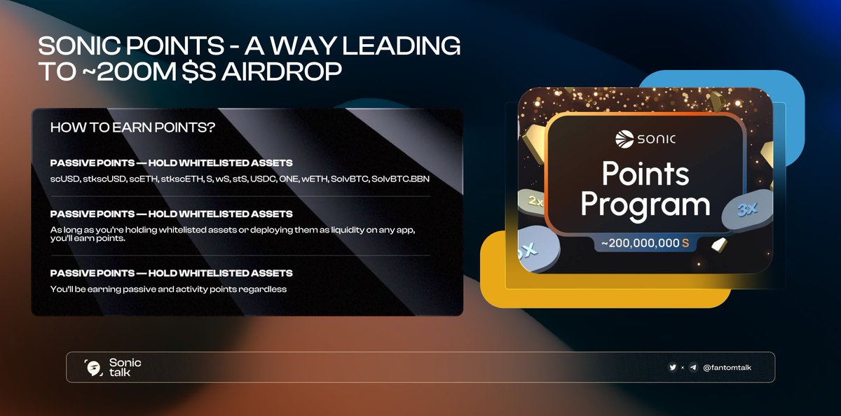 Curious about how to join in the ~200M $S airdrop? This post is for you! 💥

With just 3 simple methods below, you can become a recipient of the $S airdrop.

Don't distract, only $S!

More details: blog.soniclabs.com/sonic-points-s…