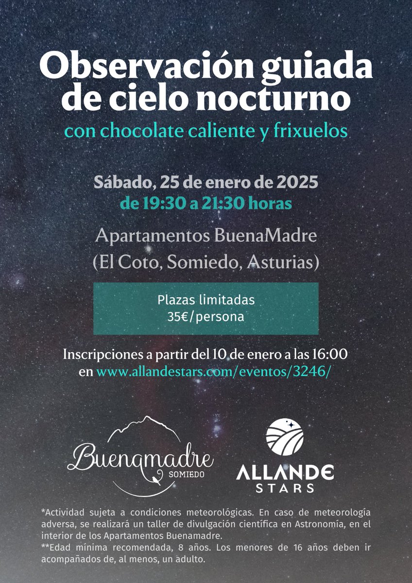 Mañana viernes, a las 16.30 h., se abren las inscripciones para esta actividad de astroturismo en #Somiedo  Enlace: allandestars.com/eventos/2346/ <a href="/OficialSomiedo/">Somiedo Turismo</a>
<a href="/TurismoAsturias/">TurismoAsturias</a> <a href="/SoyEcoturista/">Soy Ecoturista</a> <a href="/AstroAventura/">AstroAventura</a> <a href="/aulastronomia/">Aula de Astronomía</a>