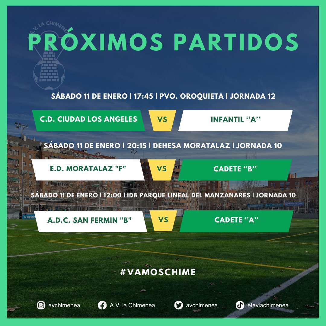 avchimenea's tweet photo. ¡VUELVE LA LIGA, VUELVE EL FUTBOL!💚

ℹ️ Familia, ¿nos echabais de menos? Tras el parón de navidades, nuestros equipos afrontan un nuevo año con ganas e ilusión. A falta de los más pequeños, el resto está listo para volver al deporte rey. 

#vamoschime💚 https://t.co/VZtdxyshDm