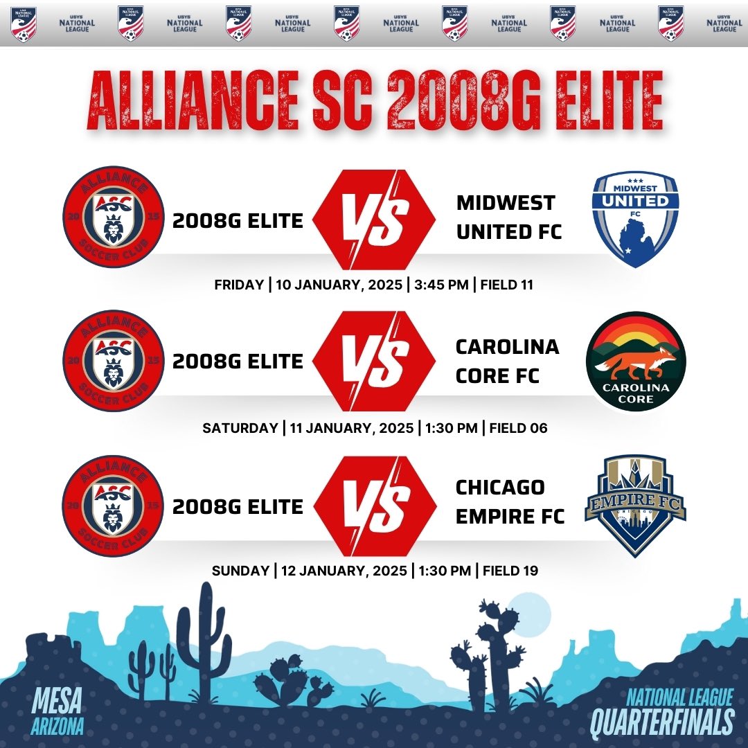Craft_Aidyn08's tweet image. Heading to some warmer weather at the @NationalLeague Elite 64 quarterfinals in Mesa, AZ!
Can't wait to get back out onto the field with my @AllianceSC_08G team!
Coaches I really hope you can make it out to our games!
@ImCollegeSoccer @NEGARecruits @ImYouthSoccer