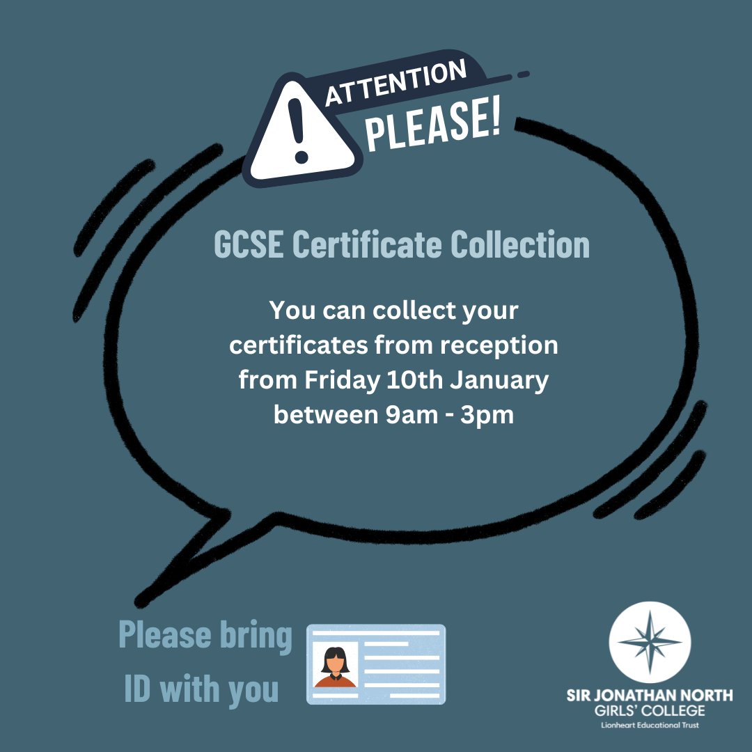 Attention former Year 11 legends! Your GCSE Certificates are ready to collect from the school now. 
Please bring ID with you !!