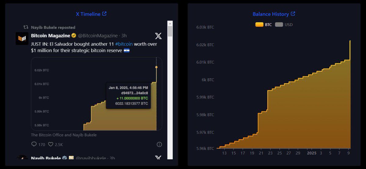 While everyone is panicking, El Salvador is still stacking.

Another 11 BTC has been added to their stash.

<a href="/nayibebukele/">Nayib</a> surely loves the cheap stats.