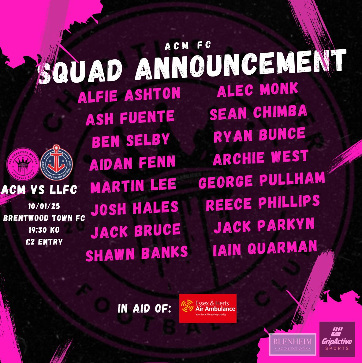 Here is our squad ahead of tomorrow’s fixture against <a href="/LLCFC22/">Leisure Leagues Charity Football Club 💙❤️</a> in aid of <a href="/EHAAT_/">ehaat_</a> ! Any support would be amazing 🩷🖤