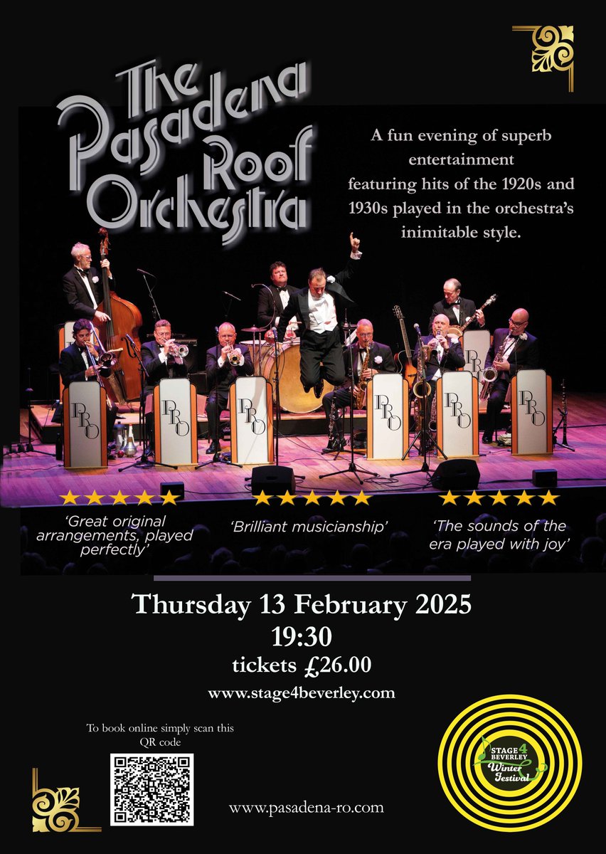 On 13th February, it's time for the internationally acclaimed <a href="/PasadenaOrch/">Pasadena Roof Orchestra</a>, who'll be showcasing the hot rhythms and sweet melodies of the 1920s and '30s. Catch them at <a href="/ParkwayBeverley/">Parkway Beverley</a>, as part of the fantastic line-up at Stage4Beverley festival.

stage4beverley.com/whats-on/the-p…