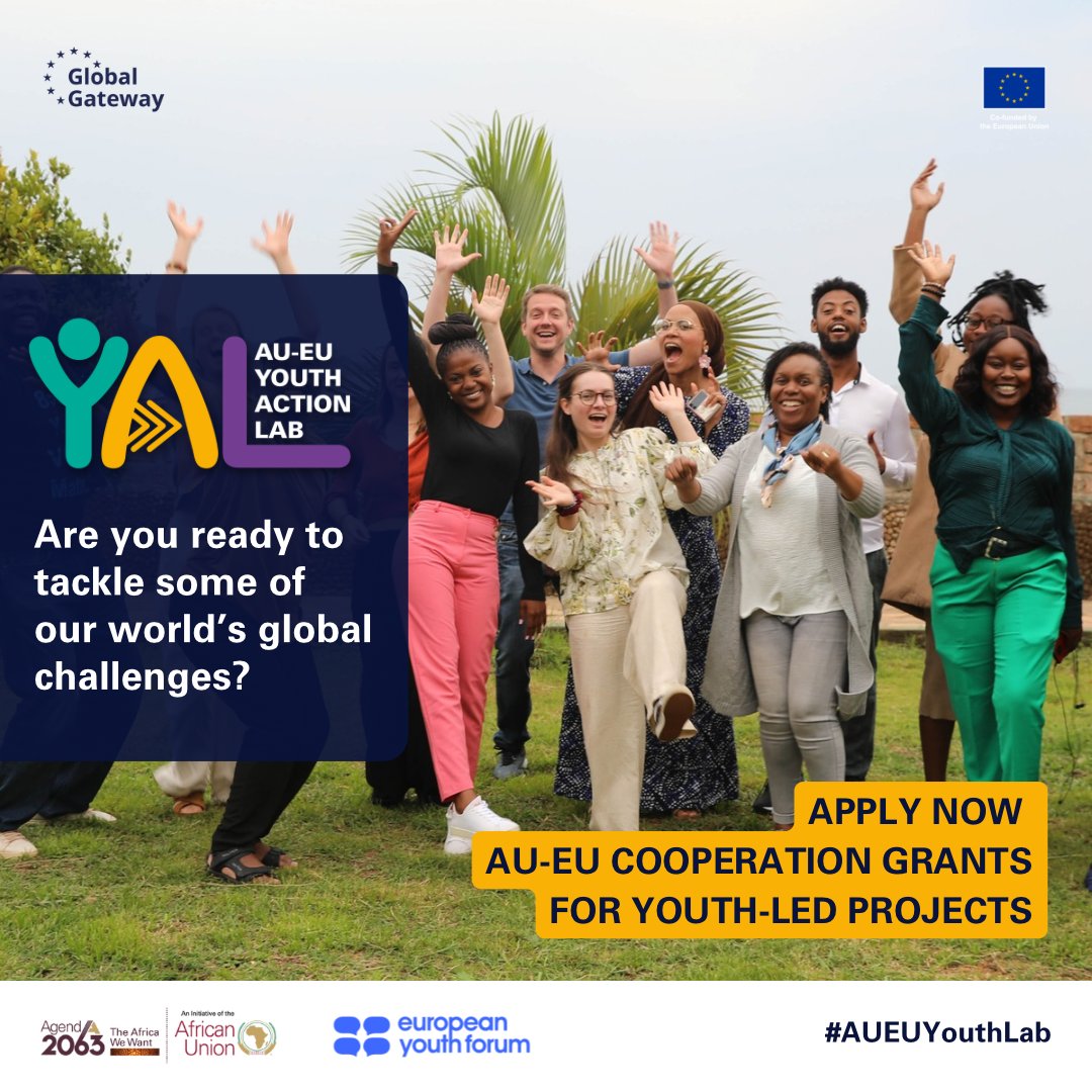 Are you part of a youth initiative in Africa or Europe, in need of funding to bring your ideas 💡 to life?

📢We’re launching the Call for Proposals for the AU-EU Cooperation Grants! #AUEUYouthActionLab

How to apply? Find out here 👇
youthforum.org/news/au-eu-coo…