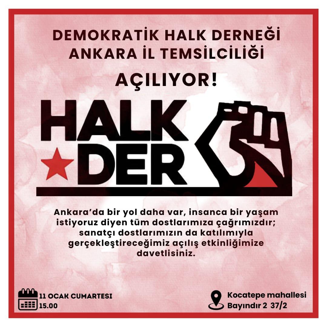 gazeteyolculuk's tweet photo. HALK-DER Ankara İl Temsilciliği açılıyor

11 Ocak Cumartesi 15.00'da Bayındır Mahallesi'nde yapılacak açılışa çağrı: “Tüm dostlarımızı; birlik, beraberlik ve dayanışmayı büyütmek adına açılış etkinliğimize davet ediyoruz.”