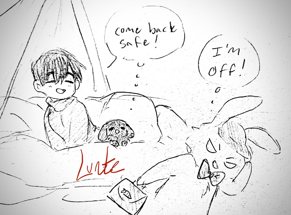 Doodle doodle ~
Tillbun going out to provide for his wives back home, what a good dominant bunny! 🐰❤️

#ibannylove #tiiv