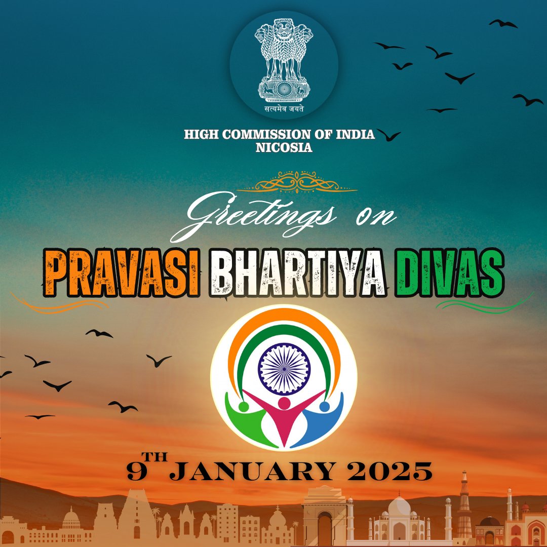 IndiainCyprus's tweet photo. On the occasion of #PravasiBharatiyaDiwas, 🇮🇳 we extend our heartfelt greetings and gratitude to the global #IndianDiaspora 🌏. Your unwavering contributions to your #HostCountries 🏙️ and your enduring connection to #India are a testament to the strength and spirit of our shared #Heritage 🪷.

Today, we celebrate your #Achievements 🏆, your #Dedication 🤝, and the vibrant #BridgesYouBuild 🌉 between #IndiaAndTheWorld. Thank you for being the #Ambassadors 🌟 of our #Culture 🎭 and #Values ❤️.

Wishing you all #Prosperity, #Success, and #Happiness! ✨🎉

Jai Hind!! 

#PravasiBharatiyaDiwas #GlobalIndianDiaspora #PBD2025  #ConnectingIndia #PrideOfIndia #IndianDiaspora #CelebratingIndiansAbroad #IndiaOnTheWorldStage #JaiHind #UnityInDiversity #NRICommunity #GlobalIndians