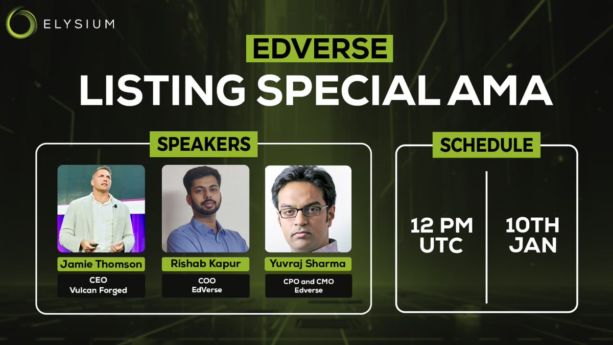 Elysium_VF's tweet photo. How about a BANGER AMA with CEO @JamieThomsonVF?🔥

Join us tomorrow for the epic @my_edverse Listing Special AMA featuring the boss man himself. They'll discuss:

💠 $EDV listing on ElysiumSwap
💠 The future of EdVerse &amp; Elysium

Set your reminder now: https://t.co/lNfEG9WUhv https://t.co/0kJlXOAvZI
