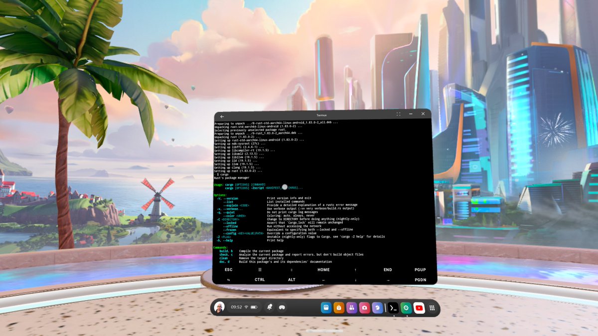 jonititan's tweet image. I like it a lot but its not as performant as running @termux on Quest 3. That can also run VM's on device.
Here I was messing around with Rust on Quest 3.