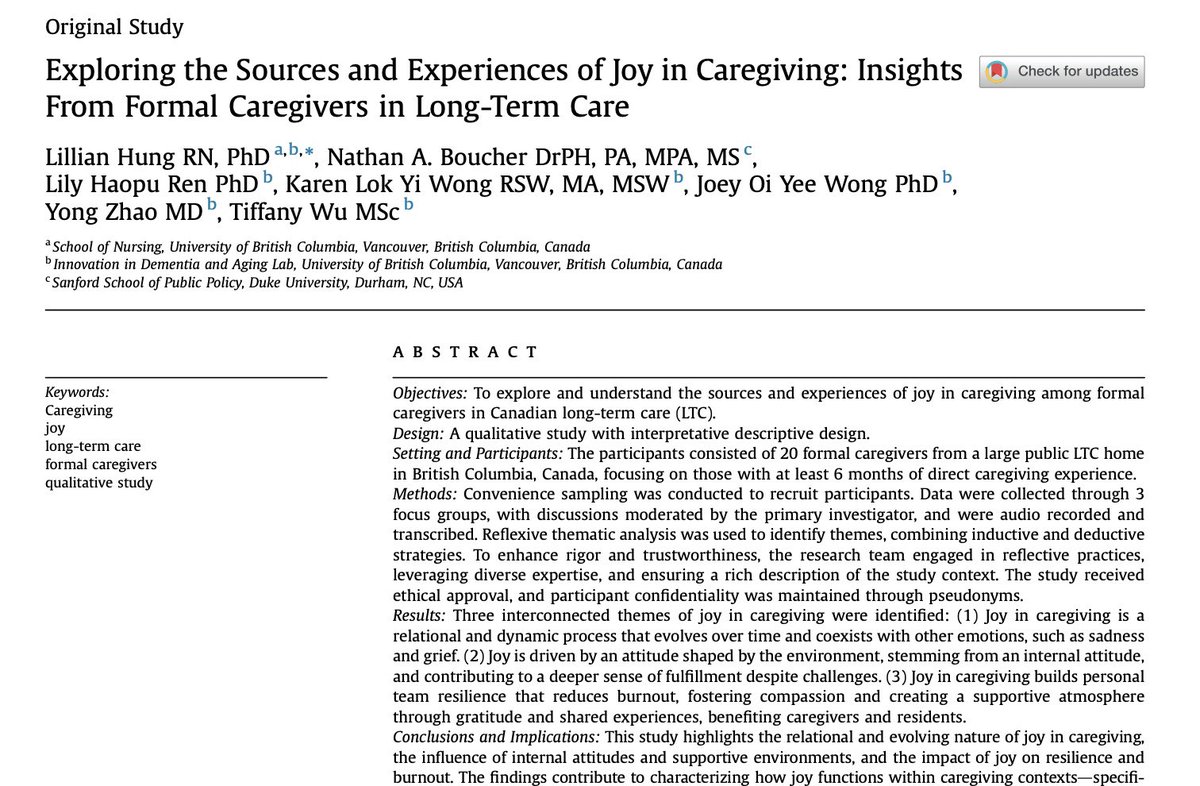 New pub: Joy in Caregiving # LTC #UBCNursing @UBC_IDEALab  sciencedirect.com/science/articl…