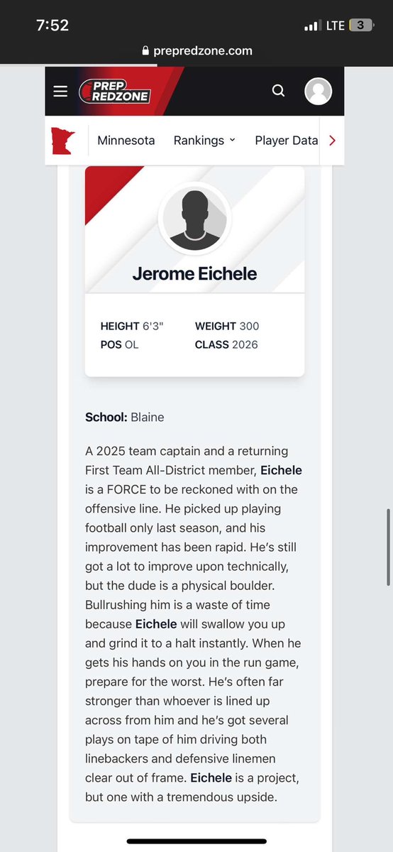 Jerome Eichele (@jeromeeichele) on Twitter photo Thank you <a href="/PrepRedzoneMN/">Prep Redzone Minnesota</a> and <a href="/MNFBSpotlight/">MNFootballSpotlight</a> for the generous write up. It’s an honor to be noticed by an influential program in Minnesota.
Also love to my teammates who also got write ups. <a href="/NTieden5/">Noah Tieden</a> <a href="/devklark25/">Devin Klark</a> <a href="/briansowada9/">Brian Sowada</a> <a href="/t_har32/">Tristan Harris</a> @bangaleekamara0 <a href="/konate47522/">Kaba Konate</a> <a href="/BlaineFootball/">Blaine Football</a> Thank you <a href="/PrepRedzoneMN/">Prep Redzone Minnesota</a> and <a href="/MNFBSpotlight/">MNFootballSpotlight</a> for the generous write up. It’s an honor to be noticed by an influential program in Minnesota.
Also love to my teammates who also got write ups. <a href="/NTieden5/">Noah Tieden</a> <a href="/devklark25/">Devin Klark</a> <a href="/briansowada9/">Brian Sowada</a> <a href="/t_har32/">Tristan Harris</a> @bangaleekamara0 <a href="/konate47522/">Kaba Konate</a> <a href="/BlaineFootball/">Blaine Football</a>