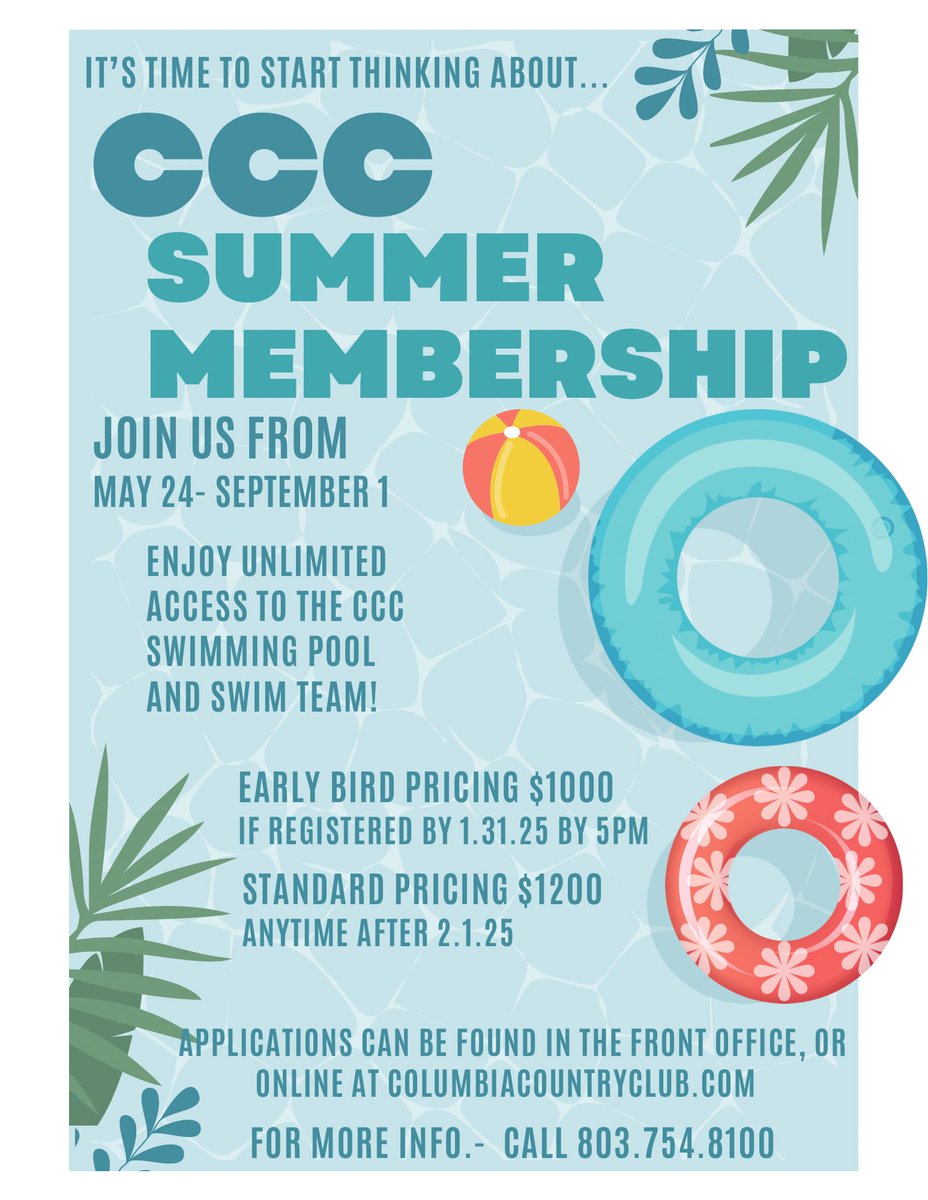 Columbia CC (@columbia_cc) on Twitter photo CCC summer memberships are on sale and at an early bird rate until February 1st! We hope you will join us for a summer of fun! Please call 803.754.8100 or email Taylor@columbiacountryclub.com for more details. CCC summer memberships are on sale and at an early bird rate until February 1st! We hope you will join us for a summer of fun! Please call 803.754.8100 or email Taylor@columbiacountryclub.com for more details.