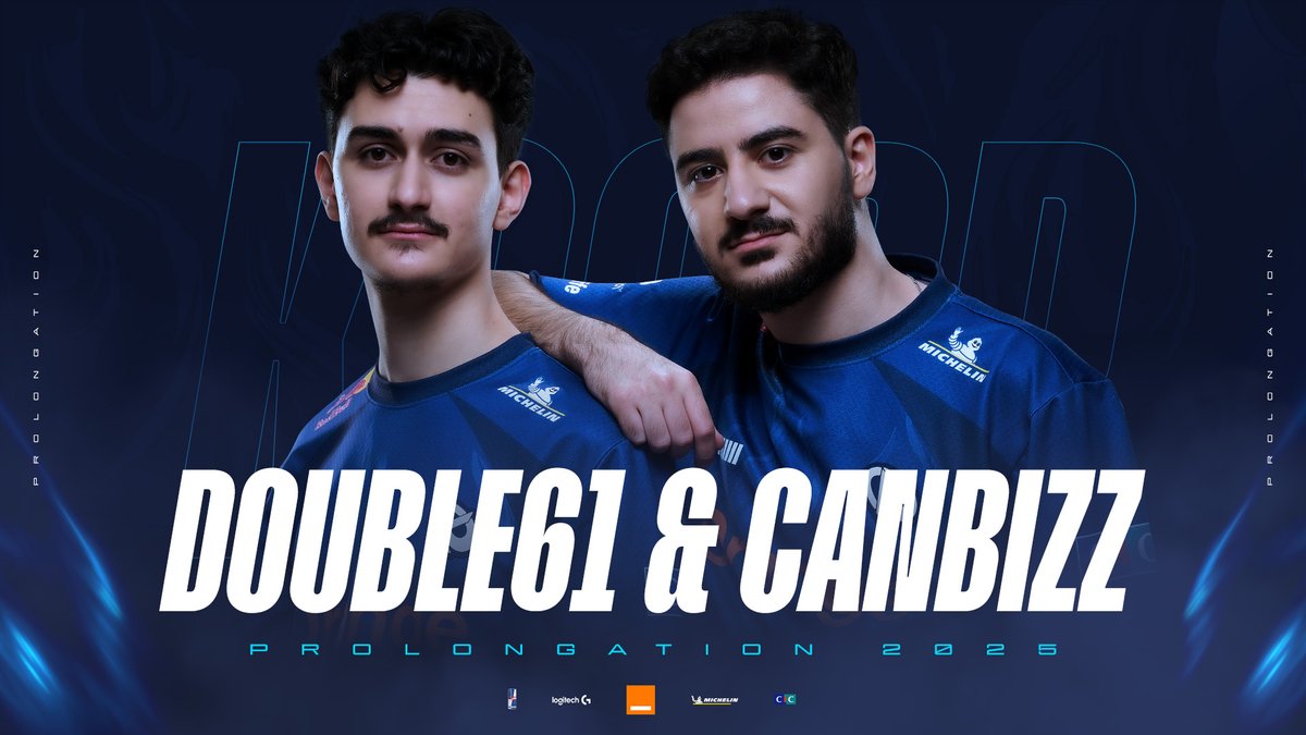 KarmineCorp's tweet photo. De pitchounes à champions d'Europe et du Monde, ils ont su au travers des années s'affirmer comme des figures du club.

@TrainerDouble &amp; @Canbizz_ prolongent avec la Karmine Corp en 2025 ! 🟦 https://t.co/YV8Cwpbcgc